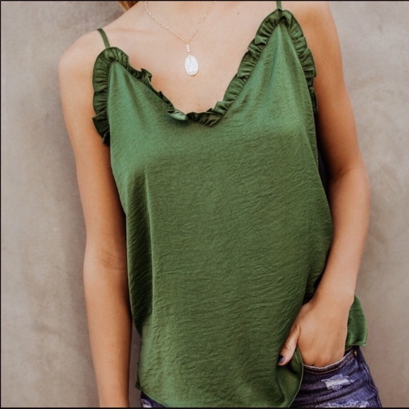 Just in! Green ruffle trim cami top - Picture 2 of 4
